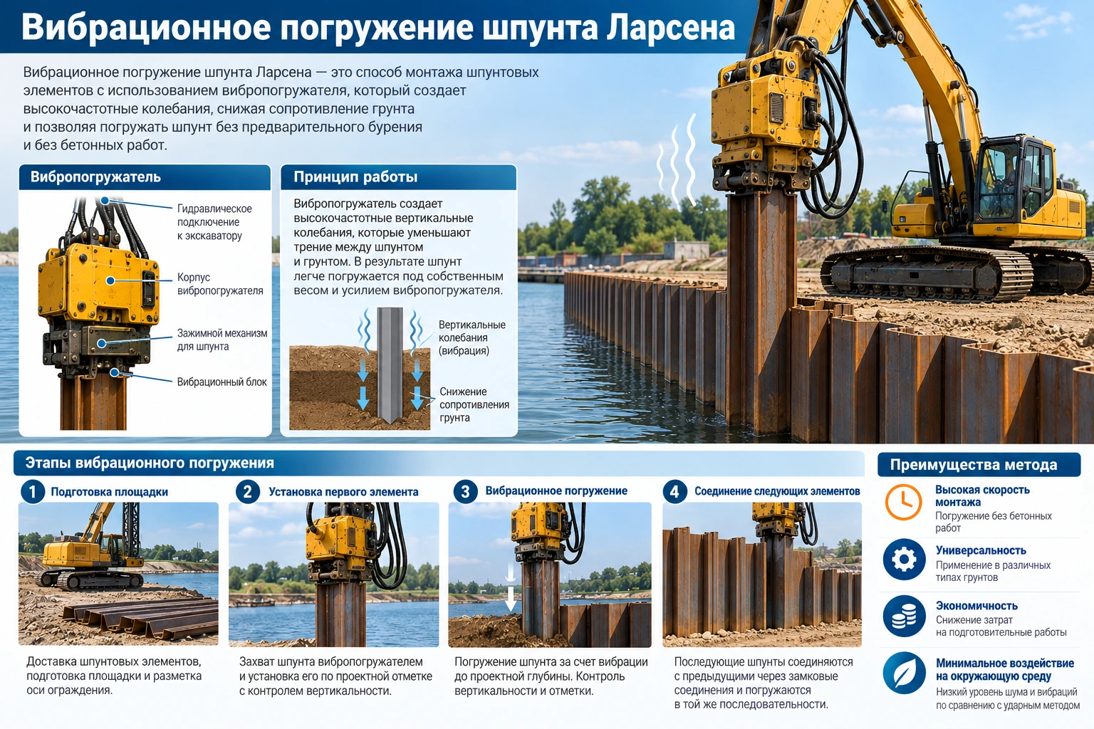 Вибрационное погружение шпунта Ларсена